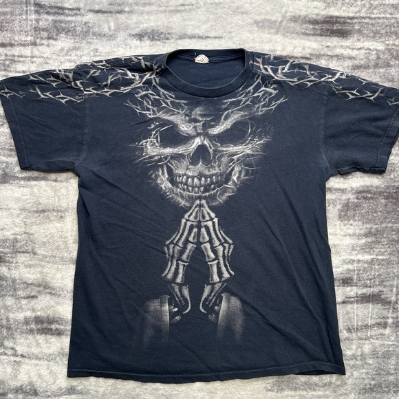 Gildan Other - Vintage Y2K Men's Medium Praying Skull Barbed Wire Skeleton Retro Goth Reaper